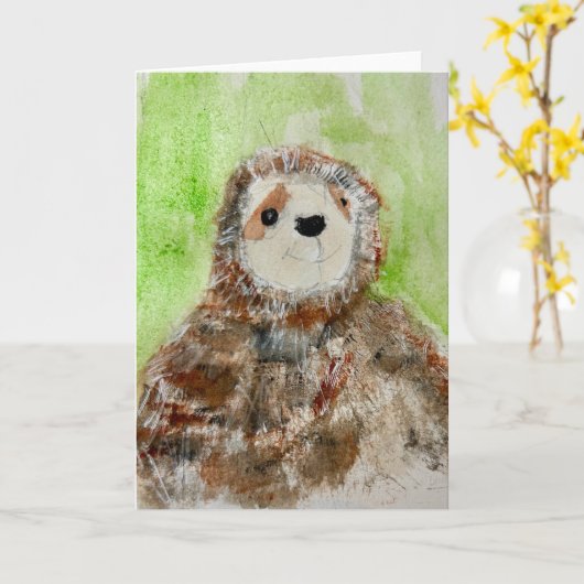 Painting of Plush Sloth on Folded Greeting Card カード (黄色い花)