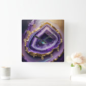 Painting of Purple and Gold Geode スクエア壁時計 (ホーム)