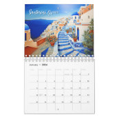 Painting of Santorini Greece Travel Desk カレンダー (1月 2026)