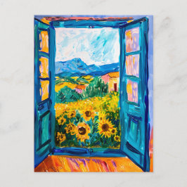 Painting of View of Sunflower Fields in Summer ポストカード