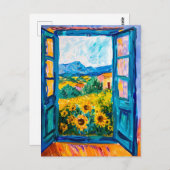 Painting of View of Sunflower Fields in Summer ポストカード (正面/裏面)