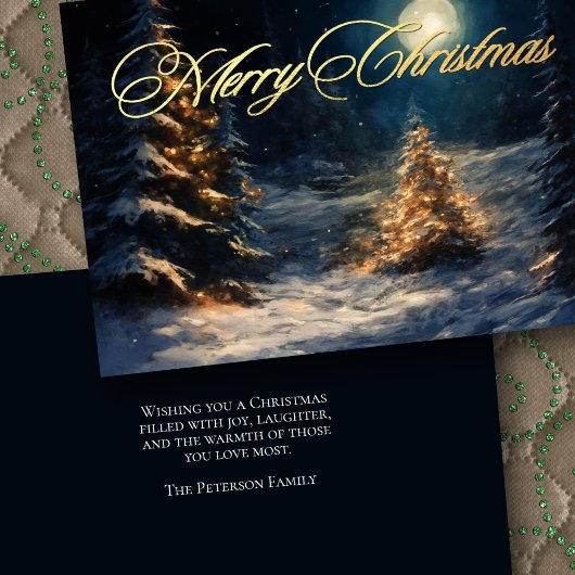 Painting of Winter Serenity Christmas Night カード