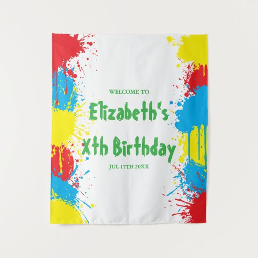 Painting Party Kids Birthday タペストリー (正面)