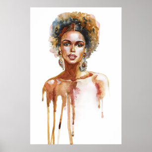 Painting portrait of the African woman, watercolor ポスター
