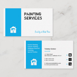Painting Services | 仕事中のペンキ塗り職人 ピンク 名刺