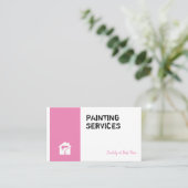Painting Services | 仕事中のペンキ塗り職人 ピンク 名刺 (スタンド正面)