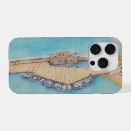 Painting style image of Paphos Castle and harbour iPhoneケース (裏面横)
