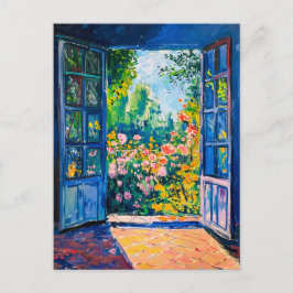 Painting Terrace View of flower garden ポストカード