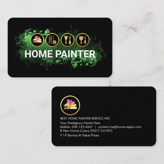 Painting Tools On Green Paint Splatter 名刺 (正面/裏面)