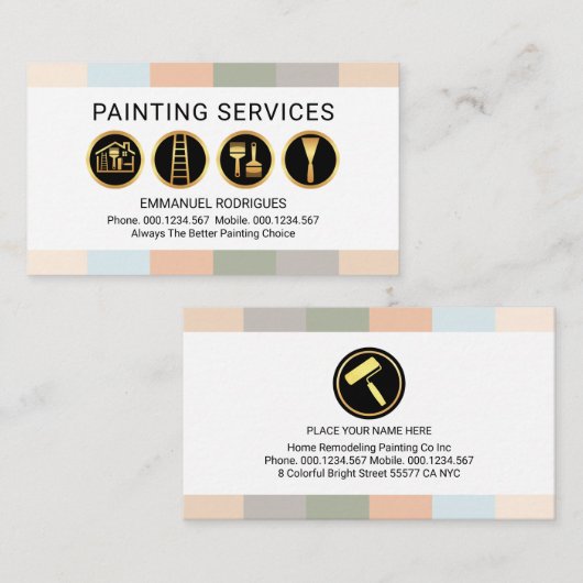 Painting Tools On Sweet Pastel Stripes 名刺 (正面/裏面)