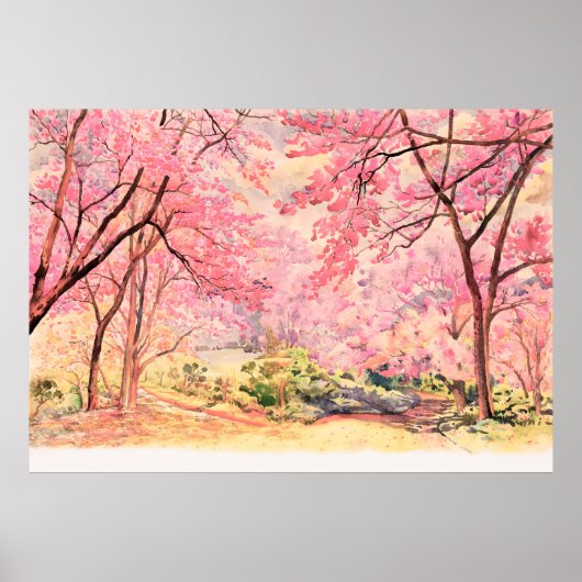Painting watercolor landscape pink red flower of W ポスター (正面)