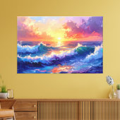 Painting waves at sunset sunrise 001 キャンバスプリント (インサイチュ (リビング))