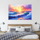 Painting waves at sunset sunrise 001 キャンバスプリント (インサイチュ (寝室))