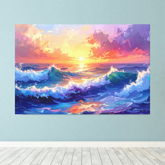 Painting waves at sunset sunrise 001 キャンバスプリント (インサイチュ (ウッドフロア))