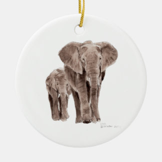 pair of elephants tree ornament セラミックオーナメント