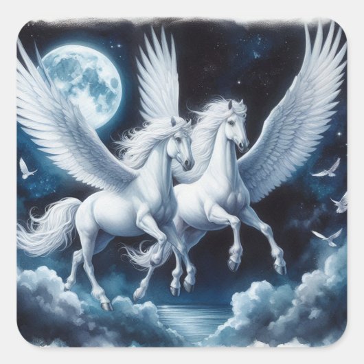 Pair of Pegasus in the Night Sky Sticker Sheet スクエアシール (正面)