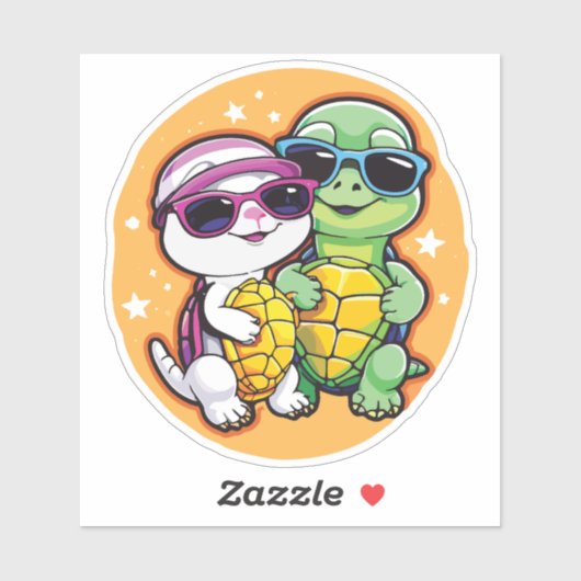Pair of Turtles in Love - Durable Vinyl Sticker  シール (シート)