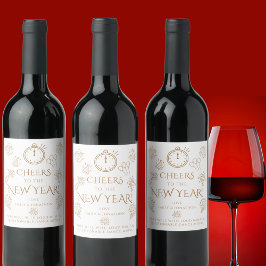 Pairs Well Doodles Gold Cheers to New Year Party ワインラベル
