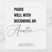 Pairs Well With Baby Announcement Auntie ワインラベル (シングルラベル)
