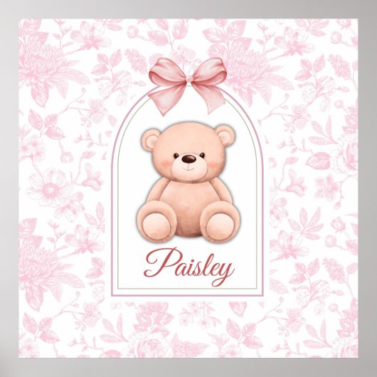 Paisley | Custom Pink Teddy Bear Nursery Design  ポスター (正面)