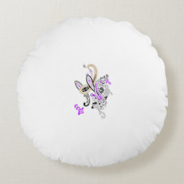 Paisley Floral Motif – Boho White Purple Orange  ラウンドクッション