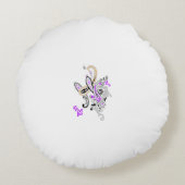 Paisley Floral Motif – Boho White Purple Orange  ラウンドクッション (裏面)
