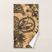Paisley Floral  Ornament - Black and Pastel Gold バスタオルセット (ハンドタオル)
