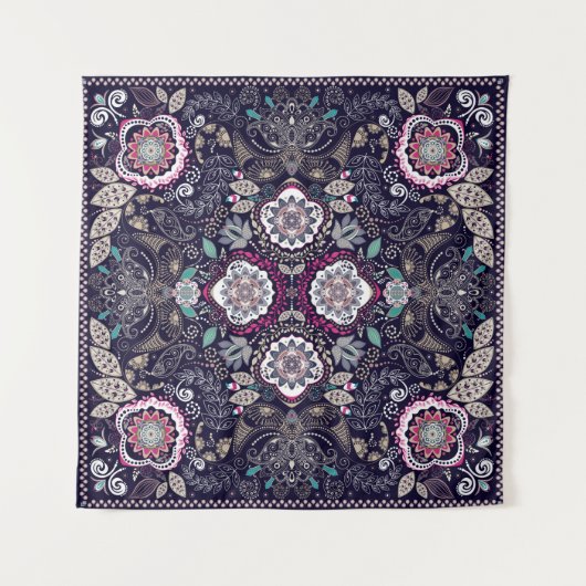 Paisley floral pattern タペストリー (正面(横))