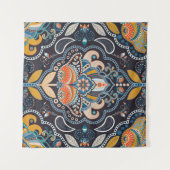 Paisley floral seamless pattern. Dark backdrop wit タペストリー (正面(横))