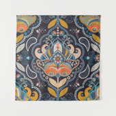 Paisley floral seamless pattern. Dark backdrop wit タペストリー (正面)
