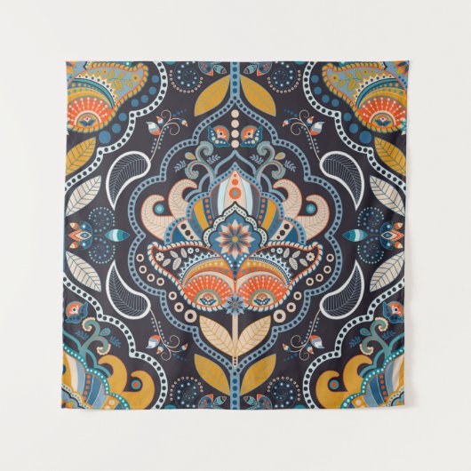 Paisley floral seamless pattern. Dark backdrop wit タペストリー (正面)