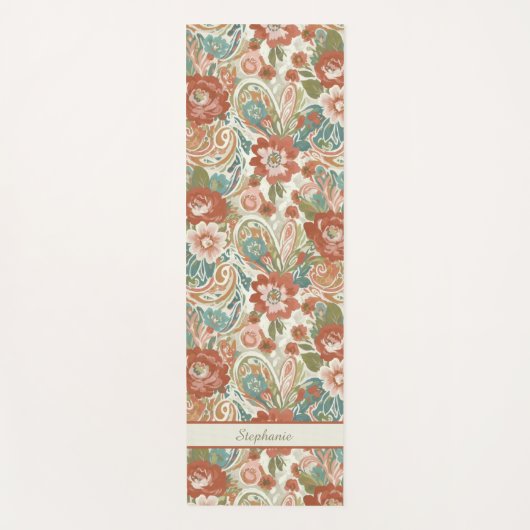 Paisley Floral Yoga Mat - Custom Name Mat ヨガマット (正面)