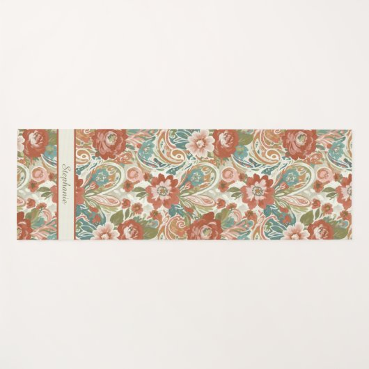 Paisley Floral Yoga Mat - Custom Name Mat ヨガマット (正面(横))