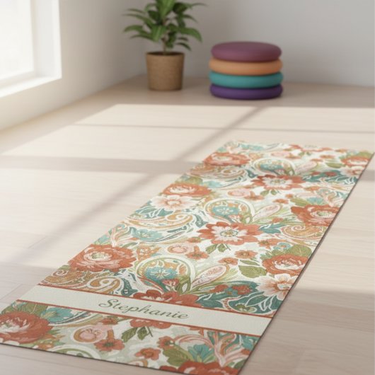 Paisley Floral Yoga Mat - Custom Name Mat ヨガマット