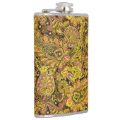 Paisley Motif in Yellow, Brown on Black Background フラスク (右)