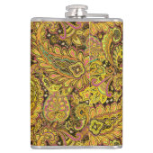 Paisley Motif in Yellow, Brown on Black Background フラスク (裏面)