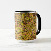 Paisley Motif in Yellow, Brown on Black Background マグカップ (正面右)