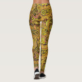 Paisley Motif in Yellow, Brown on Black Background レギンス (裏面)