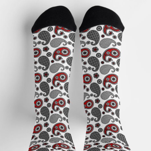 Paisley Pattern, Black, White and Red ソックス (上部)