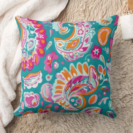 Paisley Pattern Boho Floral Decorative クッション (ブランケット)