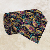 Paisley Vintage Look Black Teal Purple Monogram ネクタイ
