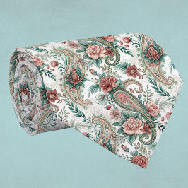 Paisley Vintage Look Rose Burgundy Green Household ネクタイ