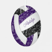 paislies feathers purple black boho volleyball メタルオーナメント (正面左)
