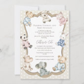 Pajama Party Animal Theme Baby Shower  招待状 (正面)