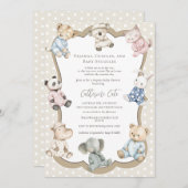 Pajama Party Animal Theme Baby Shower  招待状 (正面/裏面)