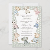 Pajama Party Animal Theme Green Baby  招待状 (正面)