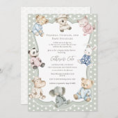 Pajama Party Animal Theme Green Baby  招待状 (正面/裏面)