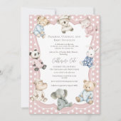 Pajama Party Animal Theme Pink Baby Shower  招待状 (正面)