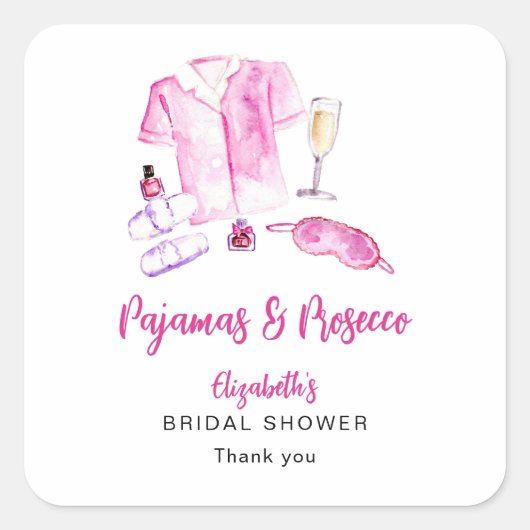 Pajamas and Prosecco Bridal Shower Pink Custom スクエアシール (正面)