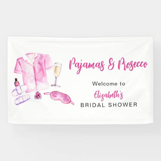 Pajamas and Prosecco Bridal Shower Pink Decor 横断幕 (横)